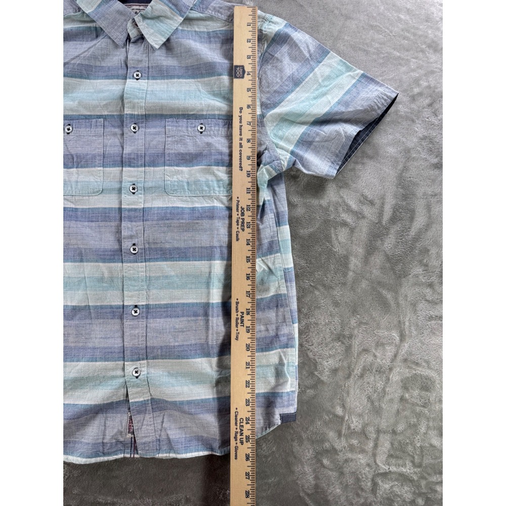 Flag & Anthem Shirt Mens S Blue Stripe Button Up Casual Preppy Summer Beach Top - Picture 6 of 10